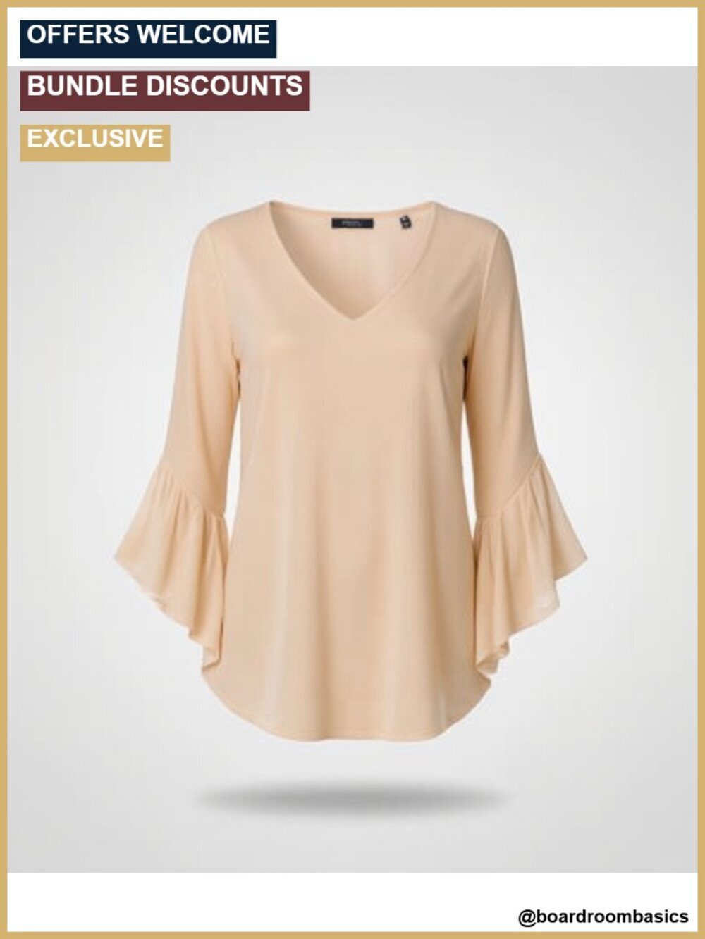 Sequined V-Neck Blouse with 3/4 Ruffled Sleeves Double Layer Mesh